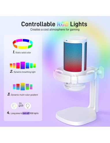 Microphone USB MAONO DGM20  Blanc - Micro Gaming RGB - Abidia Madagascar