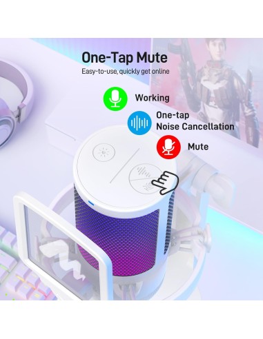 Microphone USB MAONO DGM20  Blanc - Micro Gaming RGB - Abidia Madagascar