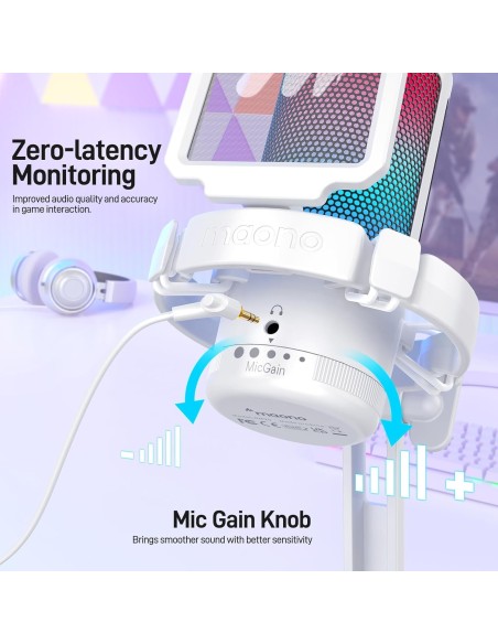 Microphone USB MAONO DGM20  Blanc - Micro Gaming RGB - Abidia Madagascar