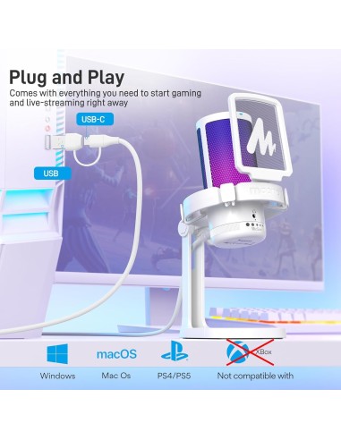 Microphone USB MAONO DGM20  Blanc - Micro Gaming RGB - Abidia Madagascar
