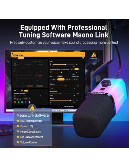 Microphone MAONO PD100X RGB - Micro Dynamique USB/XLR Gaming - Abidia Madagascar