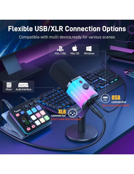 Microphone MAONO PD100X RGB - Micro Dynamique USB/XLR Gaming - Abidia Madagascar