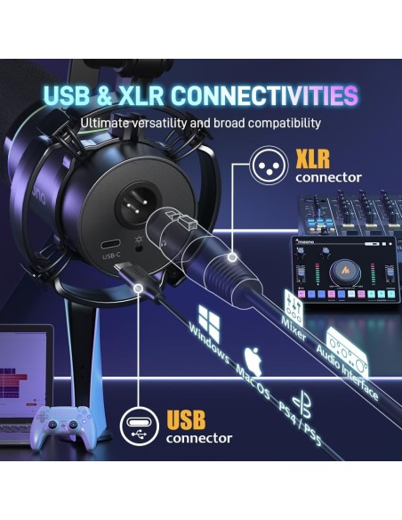 Microphone MAONO PD200X - Micro Dynamique USB/XLR Gaming RGB - Abidia Madagascar