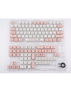 Set Keycaps PBT XDA Chat Kawaii Rose et Blanc - 120 Touches Clavier - Abidia Madagascar