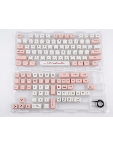 Set Keycaps PBT XDA Chat Kawaii Rose et Blanc - 120 Touches Clavier - Abidia Madagascar