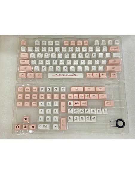 Set Keycaps PBT XDA Chat Kawaii Rose et Blanc - 120 Touches Clavier - Abidia Madagascar