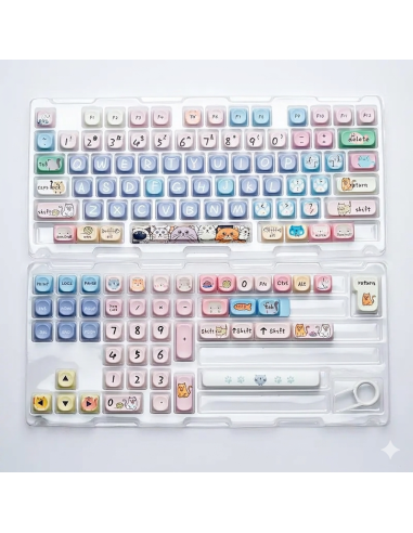 Set Keycaps PBT MOA Chat Pastel Kawaii - 130 Touches Custom - Abidia Madagascar