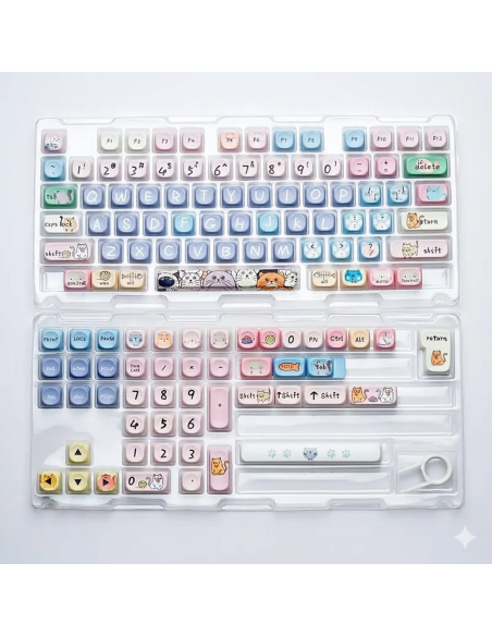 Set Keycaps PBT MOA Chat Pastel Kawaii - 130 Touches Custom - Abidia Madagascar