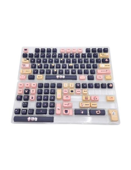 Set Keycaps PBT MOA Chat Noir et Pastel - 130 Touches Custom Kawaii - Abidia Madagascar