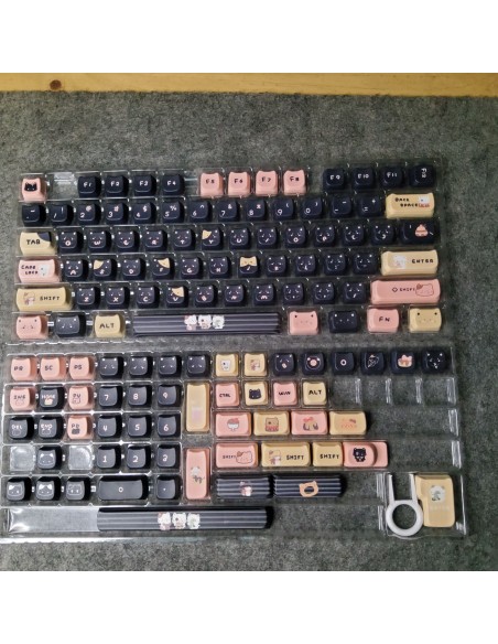 Set Keycaps PBT MOA Chat Noir et Pastel - 130 Touches Custom Kawaii - Abidia Madagascar