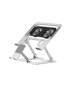 Support  PC Portable Aluminium - Argenté Ajustable avec Ventilateur RGB- Abidia Madagascar