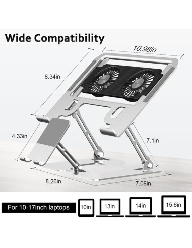 Support  PC Portable Aluminium - Argenté Ajustable avec Ventilateur RGB- Abidia Madagascar