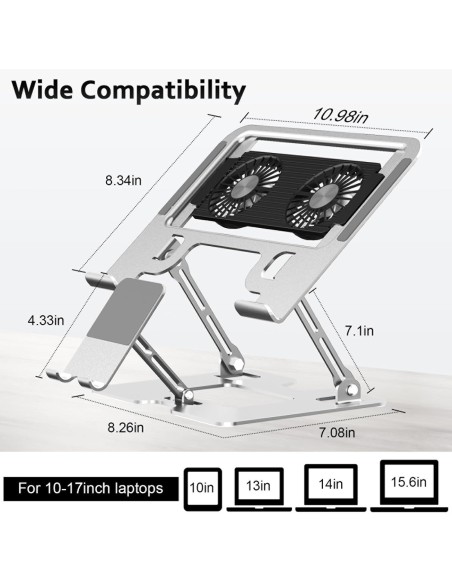 Support  PC Portable Aluminium - Argenté Ajustable avec Ventilateur RGB- Abidia Madagascar