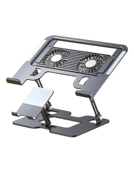 Support PC Portable Aluminium Ajustable avec Ventilateur RGB - Noir- Abidia Madagascar