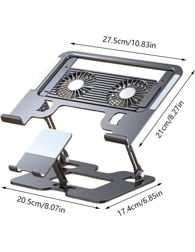 Support PC Portable Aluminium Ajustable avec Ventilateur RGB - Noir- Abidia Madagascar
