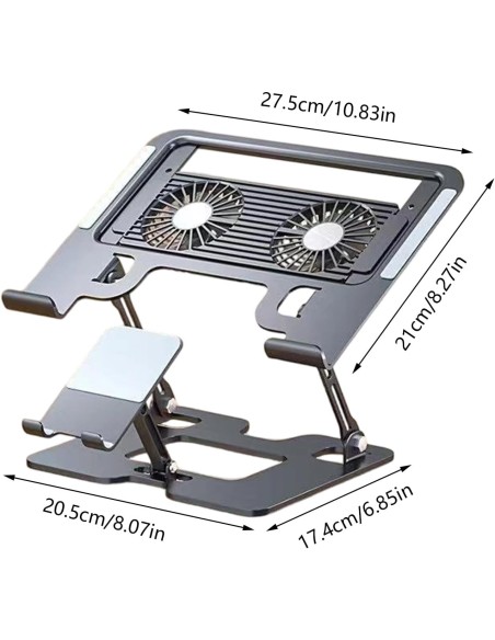 Support PC Portable Aluminium Ajustable avec Ventilateur RGB - Noir- Abidia Madagascar