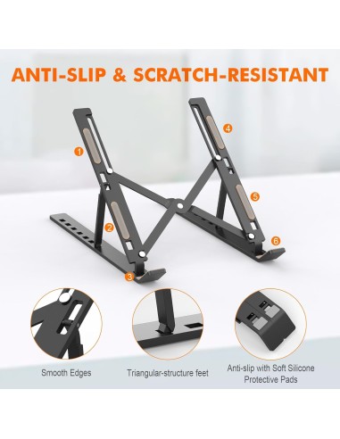 Support PC Portable Aluminium Ajustable Noir - Stand Ergonomique Stable - Abidia Madagascar