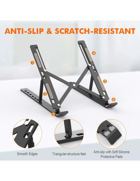 Support PC Portable Aluminium Ajustable Noir - Stand Ergonomique Stable - Abidia Madagascar