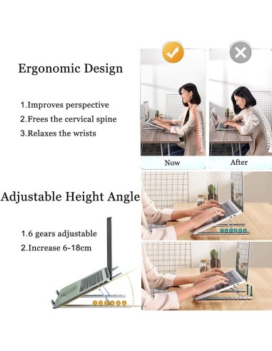 Support PC Portable Aluminium Ajustable Argenté - Stand Ergonomique Stable - Abidia Madagascar