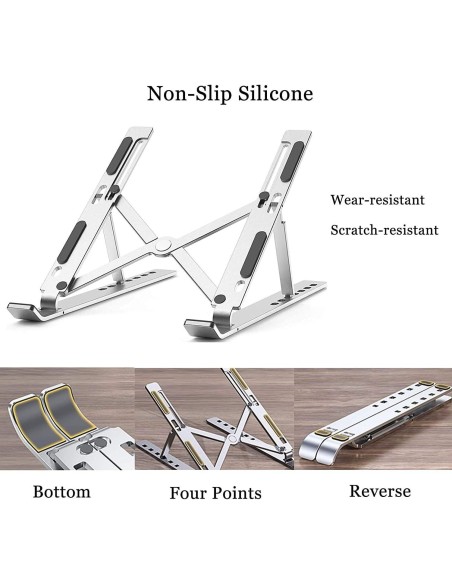 Support PC Portable Aluminium Ajustable Argenté - Stand Ergonomique Stable - Abidia Madagascar