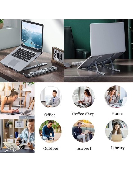 Support PC Portable Aluminium Ajustable Argenté - Stand Ergonomique Stable - Abidia Madagascar