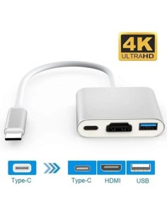 Adaptateur Multiport USB-C Hub 3-en-1 HDMI 4K & USB 3.0 &Type C Blanc - Abidia Madagascar 2
