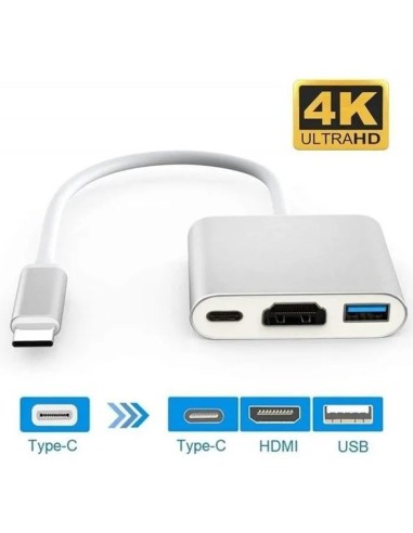 Adaptateur Multiport USB-C Hub 3-en-1 HDMI 4K & USB 3.0 &Type C Blanc - Abidia Madagascar