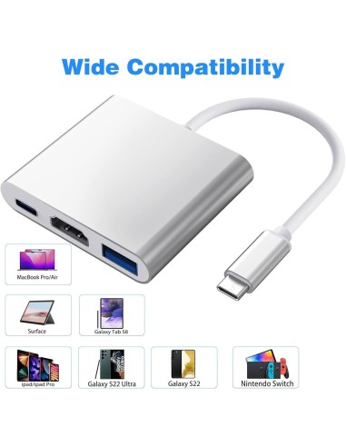 Adaptateur Multiport USB-C Hub 3-en-1 HDMI 4K & USB 3.0 &Type C Blanc - Abidia Madagascar
