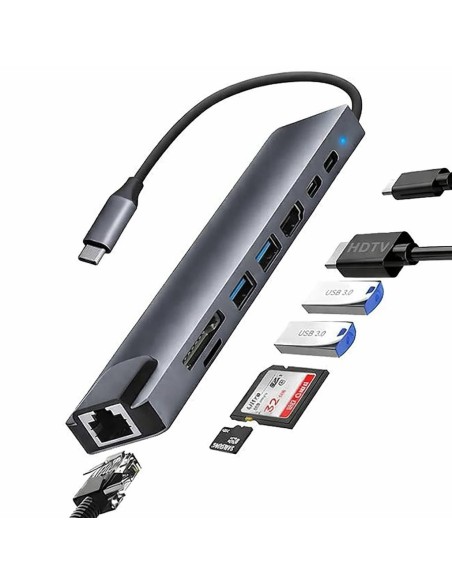 Station d'Accueil Multiport USB-C Hub 8-en-1 HDMI 4K & Ethernet - Abidia Madagascar