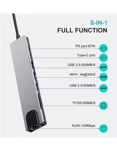 Station d'Accueil Multiport USB-C Hub 8-en-1 HDMI 4K & Ethernet - Abidia Madagascar