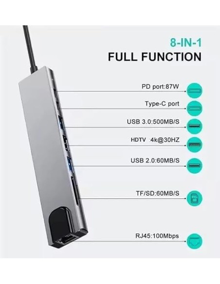 Station d'Accueil Multiport USB-C Hub 8-en-1 HDMI 4K & Ethernet - Abidia Madagascar