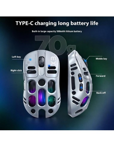 Souris Gaming T-WOLF X3 Sans Fil Tri-Mode Argent / Silver | Abidia Madagascar