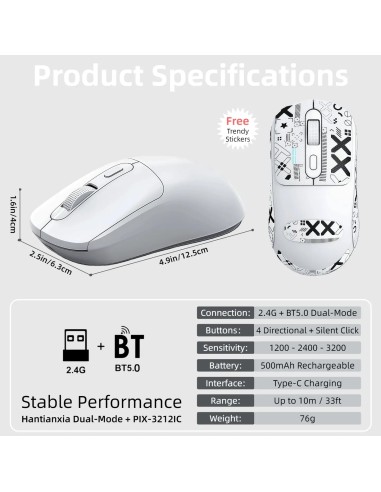 Souris T-WOLF X8 Blanche Sans Fil Silencieuse (PixArt 3212/Bluetooth) | Abidia Madagascar