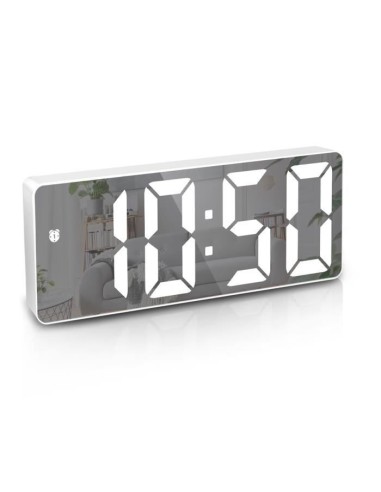 Horloge Numérique  Miroir blanc – Affichage Digital, Alimentation Secteur & Pile, Design Moderne-abidia Madagascar