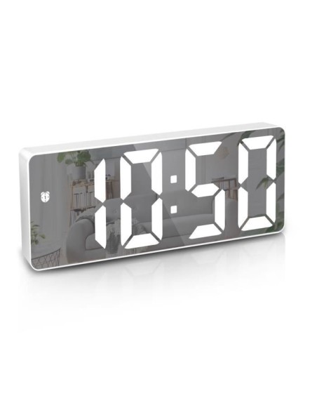 Horloge Numérique  Miroir blanc – Affichage Digital, Alimentation Secteur & Pile, Design Moderne-abidia Madagascar