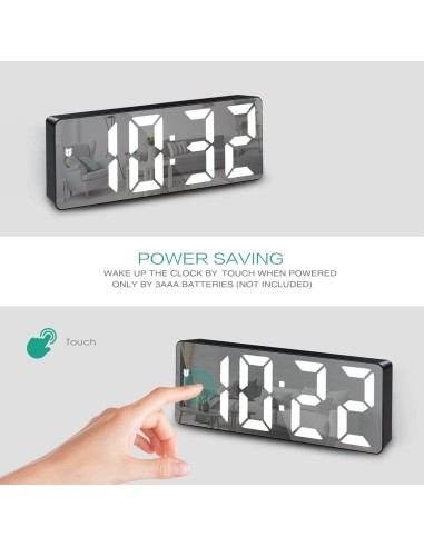 Horloge Numérique  Miroir blanc – Affichage Digital, Alimentation Secteur & Pile, Design Moderne-abidia Madagascar