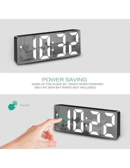 Horloge Numérique  Miroir blanc – Affichage Digital, Alimentation Secteur & Pile, Design Moderne-abidia Madagascar