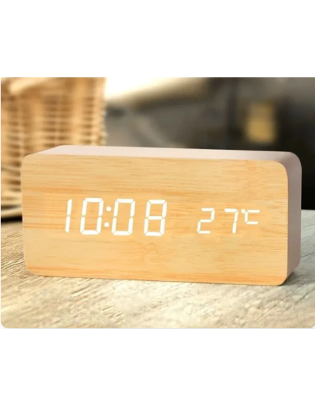 Horloge numérique LED rectangulaire marron | Abidia madagascar