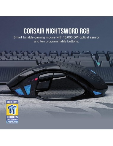 Corsair NIGHTSWORD RGB – Souris Gaming Filaire  DPI 18 000, 8 Boutons Programmables, Poids Ajustable & RGB - Abidia Madagascar