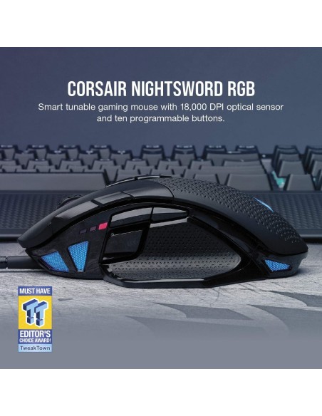 Corsair NIGHTSWORD RGB – Souris Gaming Filaire  DPI 18 000, 8 Boutons Programmables, Poids Ajustable & RGB - Abidia Madagascar