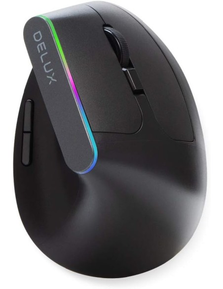 Delux Souris Ergonomique Sans Fil Verticale – 2,4G USB, 6 Boutons, 1600 DPI, Lumière RGB, Design Anti-Fatigue-Abidia Madagascar