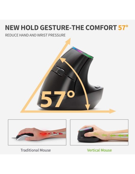 Delux Souris Ergonomique Sans Fil Verticale – 2,4G USB, 6 Boutons, 1600 DPI, Lumière RGB, Design Anti-Fatigue-Abidia Madagascar