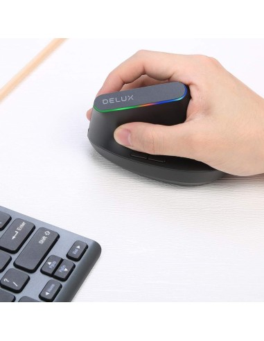 Delux Souris Ergonomique Sans Fil Verticale – 2,4G USB, 6 Boutons, 1600 DPI, Lumière RGB, Design Anti-Fatigue-Abidia Madagascar