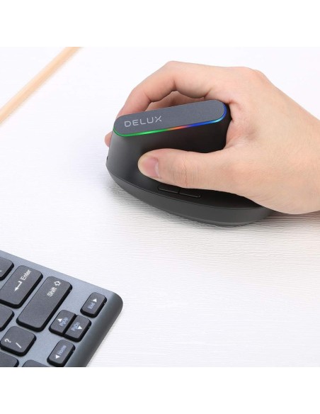 Delux Souris Ergonomique Sans Fil Verticale – 2,4G USB, 6 Boutons, 1600 DPI, Lumière RGB, Design Anti-Fatigue-Abidia Madagascar