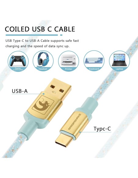 Coiled Cable Attack Shark MambaSnake bleu ciel  – Câble Tressé pour Claviers et Périphériques Gaming -abidia Madagascar