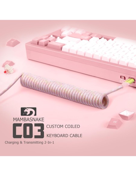 Coiled Cable Attack Shark MambaSnake Rose – Câble Tressé pour Claviers et Périphériques Gaming -abidia Madagascar