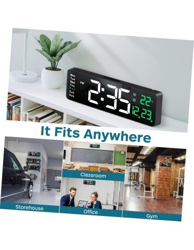 Horloge Numérique Grand Écran Vert LED – Grand Affichage, Lecture Facile, Design Moderne - abidia Madagascar