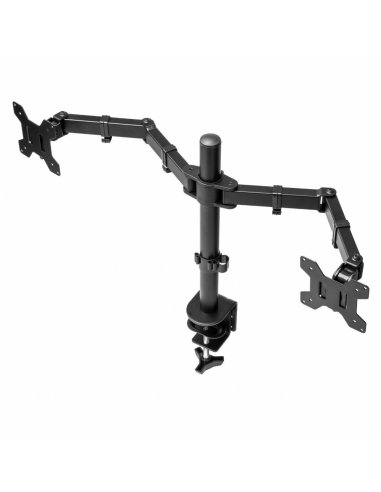 Support Double Écran Réglable avec Fixation Étau – Bras Articulé pour 2 Moniteurs 13” à 32” – Noir | Abidia Madagascar