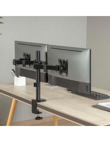 Support Double Écran Réglable avec Fixation Étau – Bras Articulé pour 2 Moniteurs 13” à 32” – Noir | Abidia Madagascar