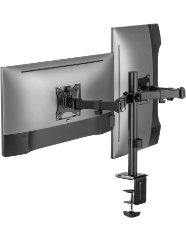 Support Double Écran Réglable avec Fixation Étau – Bras Articulé pour 2 Moniteurs 13” à 32” – Noir | Abidia Madagascar